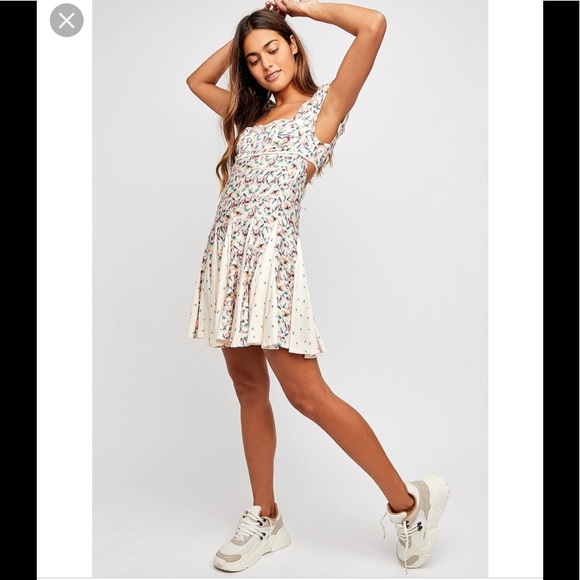 ⬇️NWT Free People Ponderosa Floral Print Cap Sleeve Square Neck Mini Dress - Picture 10 of 13